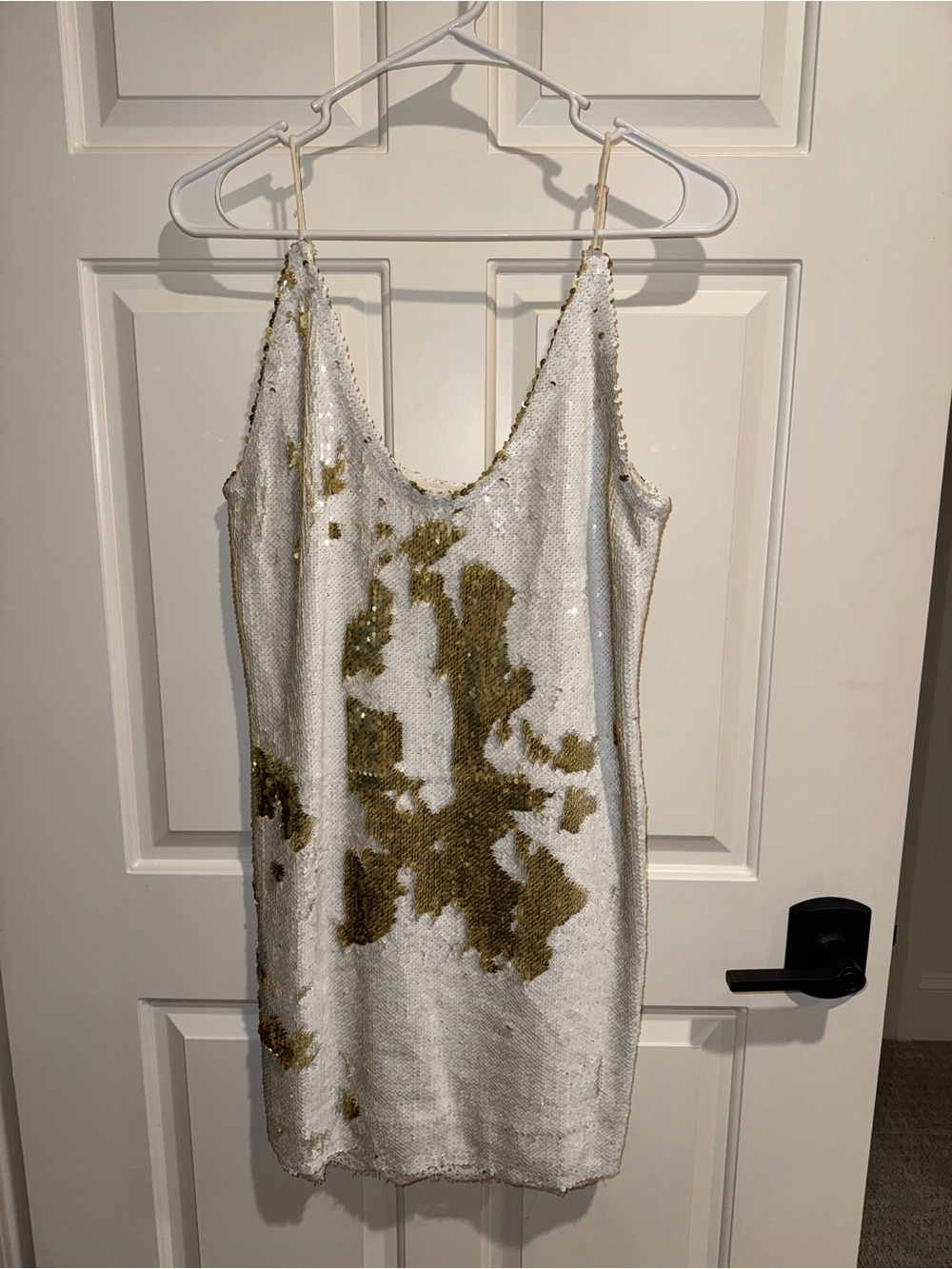 Anthropologie Free People White and Gold Sequin Slip Dress Large